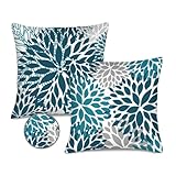 Verdiqor Outdoor Waterproof Blue Teal Pillow Covers Set of 2 18x18 inch Decorative Turquoise Floral Throw Pillow Covers for Bench Couch and Garden Patio Furniture