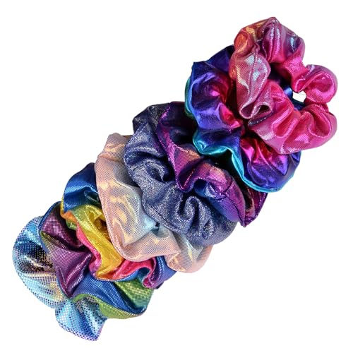 KEAH Pack of 8 Shiny Metallic Scrunchies - Vibrant Colours No Damage Scrunchies for Girls 80s & 90s Retro Fashion Accessories for All Hair Types