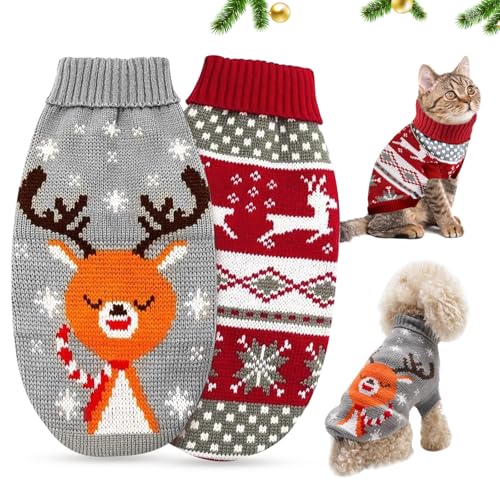 Hundepullover Weihnachten, 2 Stück Strickwaren warme Haustier...