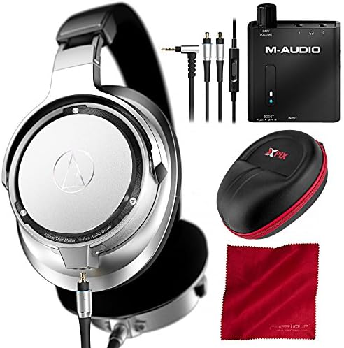 قیمت و خرید هدفون صوتی با وضوح بالای گوش (تکنیک نقره) با صدای هدفمند Audio- Technica ATH-SR9 با تقویت کننده هدفون مسافرتی M-Audio و بسته نرم افزاری  جانبی برند Audio-Technica | مالتینا