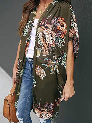 Ivay Womens Floral Kimono Duster Cardigans Short Sleeve Draped Oversized Beach Cover Up Cape4