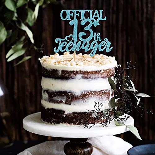 Image of Festiko1 Pack 13 Official Teenager Cake Topper Blue Glitter Thirteen Cake Pick Decoration for 13th Birthday Party Supplies