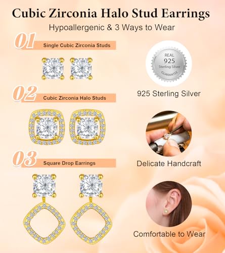 Stud Earrings for Women, Hypoallergenic Sterling Silver Post Dainty Pearl, Black Onyx, Halo Cubic Zirconia Earrings Studs2