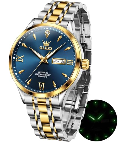 Image of OLEVS Automatic Watches for Men Self Winding Mechanical Wristwatch Luxury Business Dress Stainless Steel Luminous Waterproof Calendar Mens Watch