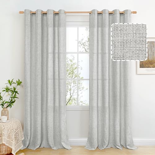 BGment Light Grey Linen Curtains 95 Inch Long 2 Panels for Living Room