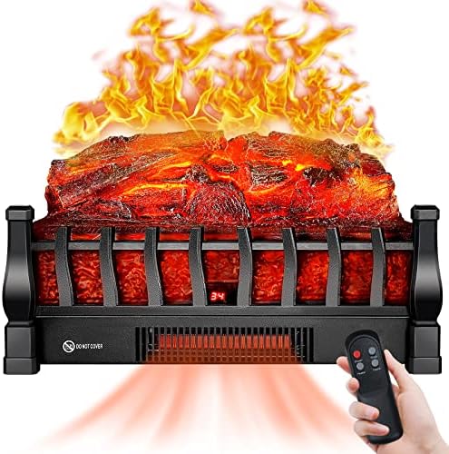 Electric Fireplace Logs Inserts Heater with Infrared Remote Controller 5 Flame Brightness 24 H Timer Overheating Protection for Home and Office Decor Black - Thumbnail 3