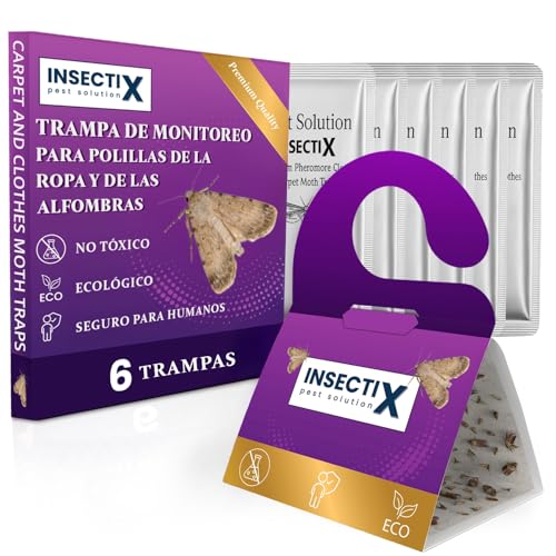 INSECTIX PEST SOLUTION Trampas para polillas de la Ropa – Pack de 6, sin Olor y no tóxicas – para armarios, cajones, Tejidos y Zonas de Almacenamiento – Seguras para hogares con niños y Mascotas