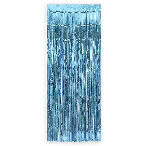 1 Unidad - Cortina Decorativa Metalizada - Cortina Fiesta Metalizada Foil Flecos para Decoración de Pared - Fiestas, cumpleaños, Navidad, Boda, graduación - 2,40 Metros (Azul)