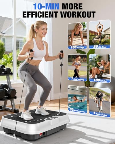 Image of Bigzzia Vibration Plate Exercise Machine 10 Modes Whole Body Workout Vibration Fitness Platform w / Loop Bands Jump Rope Bluetooth Speaker Home Training Equipment for Weight Loss & Toning