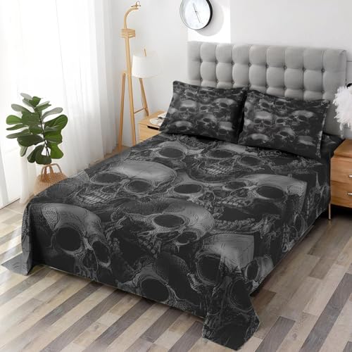 Pamnest SSS1004587-FPBS-TA-FBA 3 Pieces Twin Size Bed Sheet Sets, Skulls Grey Soft Microfiber Bedding Sets For Kids And Adults Bedroom Bed Decor, Skeleton Spooky Horror Gothic Flat Sheet, Fitted Sheet And Pillowcases thumb #1