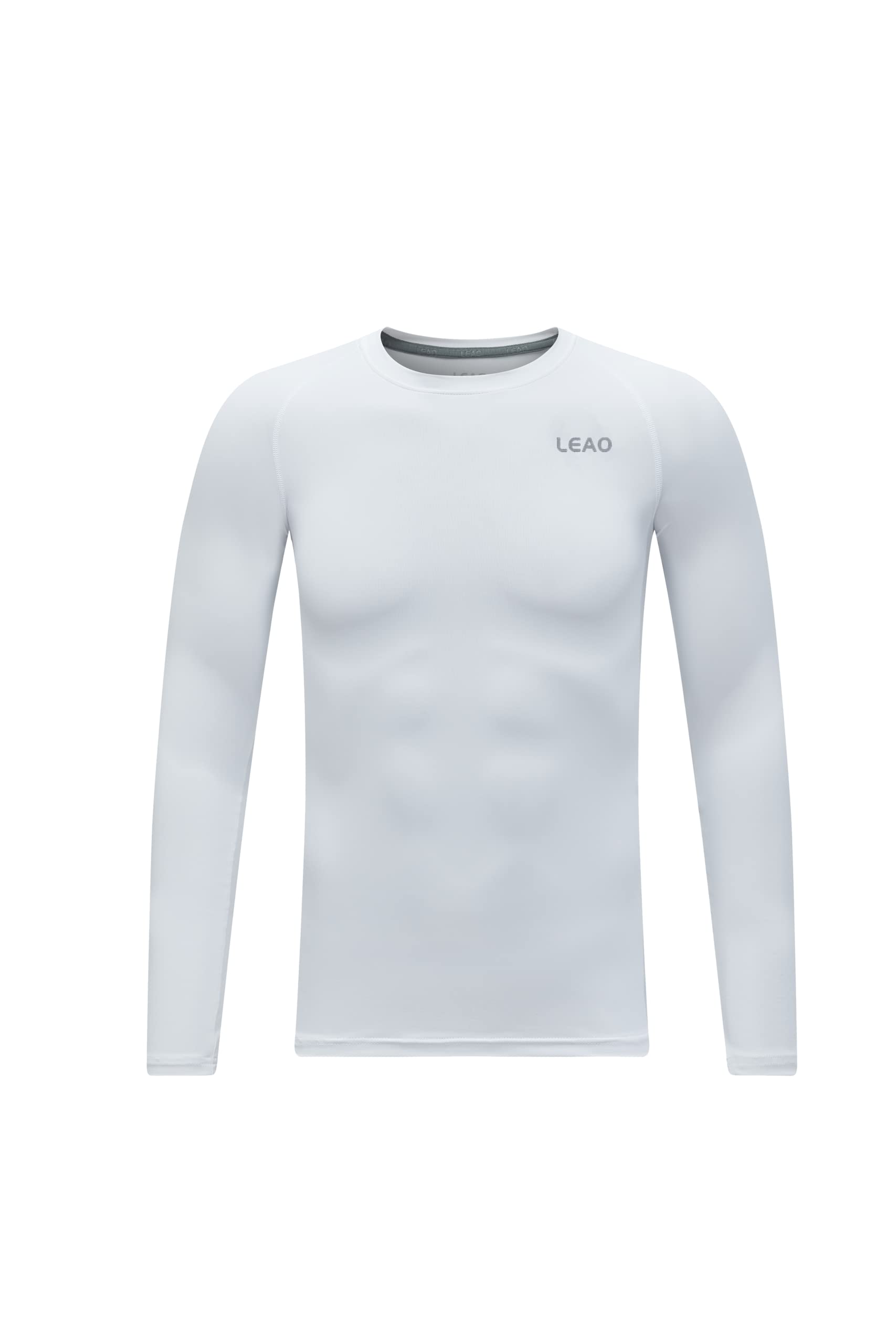 LEAO Youth Boys Compression Shirt Long Sleeve Quick Dry Sports Baselayer Soccer Baseball Basketball Undershirt White L