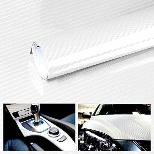 6D Carbon Fiber Vinyl Wrap Roll, Lypumso Super Glossy Car Wrap Film Featuring Bubble Free Air Release Technology, Car Moto DIY Interior Exterior (White, 1ft x 5ft)