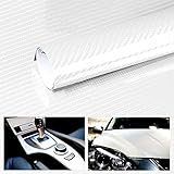 6D Carbon Fiber Vinyl Wrap Roll, Lypumso Super Glossy Car Wrap Film Featuring Bubble Free Air Release Technology, Car Moto DIY Interior Exterior (White, 1ft x 5ft)