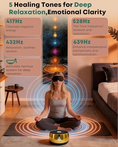 Image of Portable Electronic Tibetan Singing Bowl, 4 Healing Frequencies (417-639Hz)& Singing Bowl Tone - USB-C Rechargeable Meditation Musical Instrument for Yoga, Relaxation, Reiki, Chakra Balance Gold