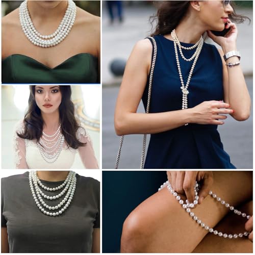 Jidyllic Collier de Perles Art Déco, 150 cm, Perles d'Imitation Blanc, Plastique ABS, Unisex Adulte – vue 7