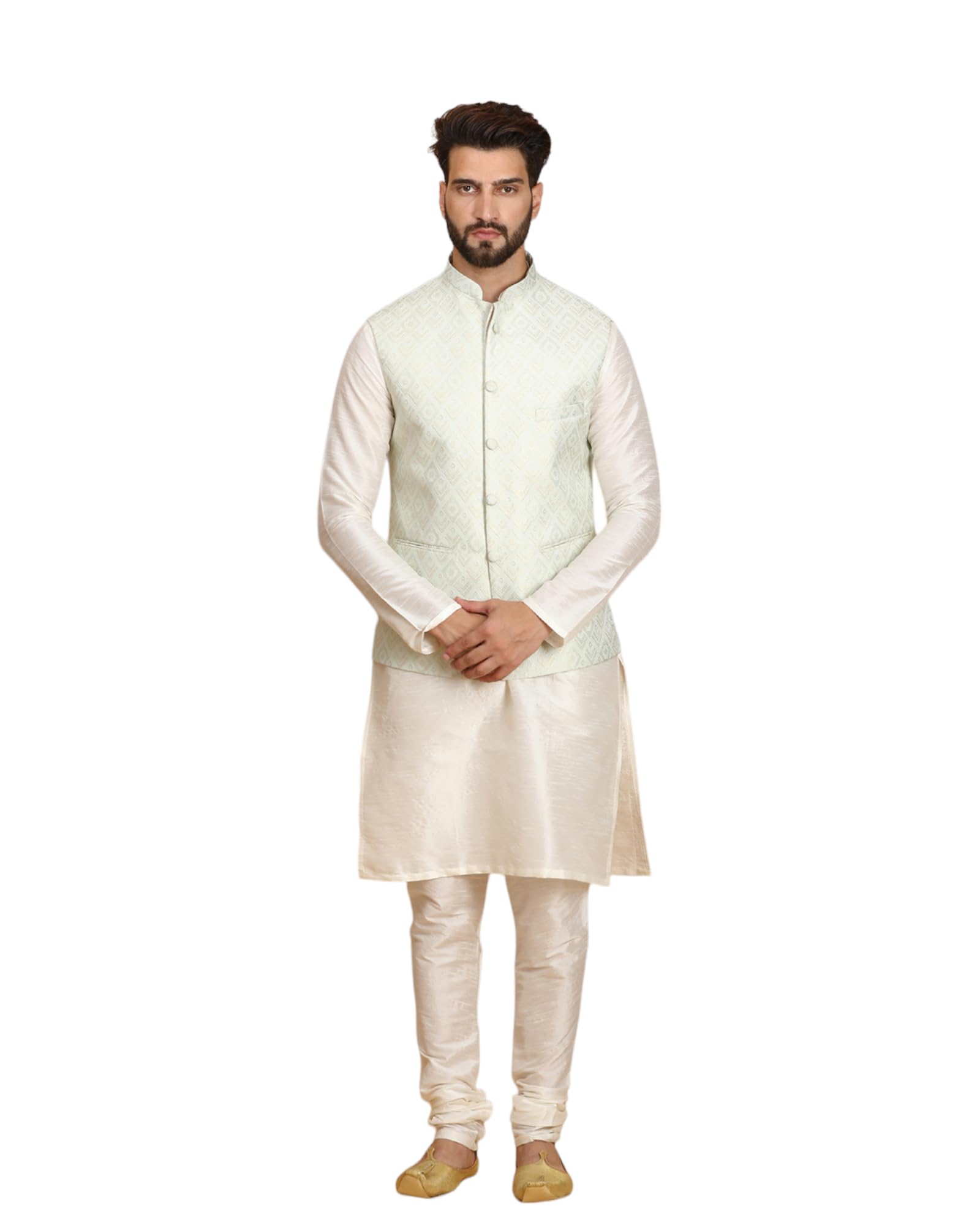 Ethluxis Men's Kurta Churidar Pyjama with Nehru Bandhgala Jacket