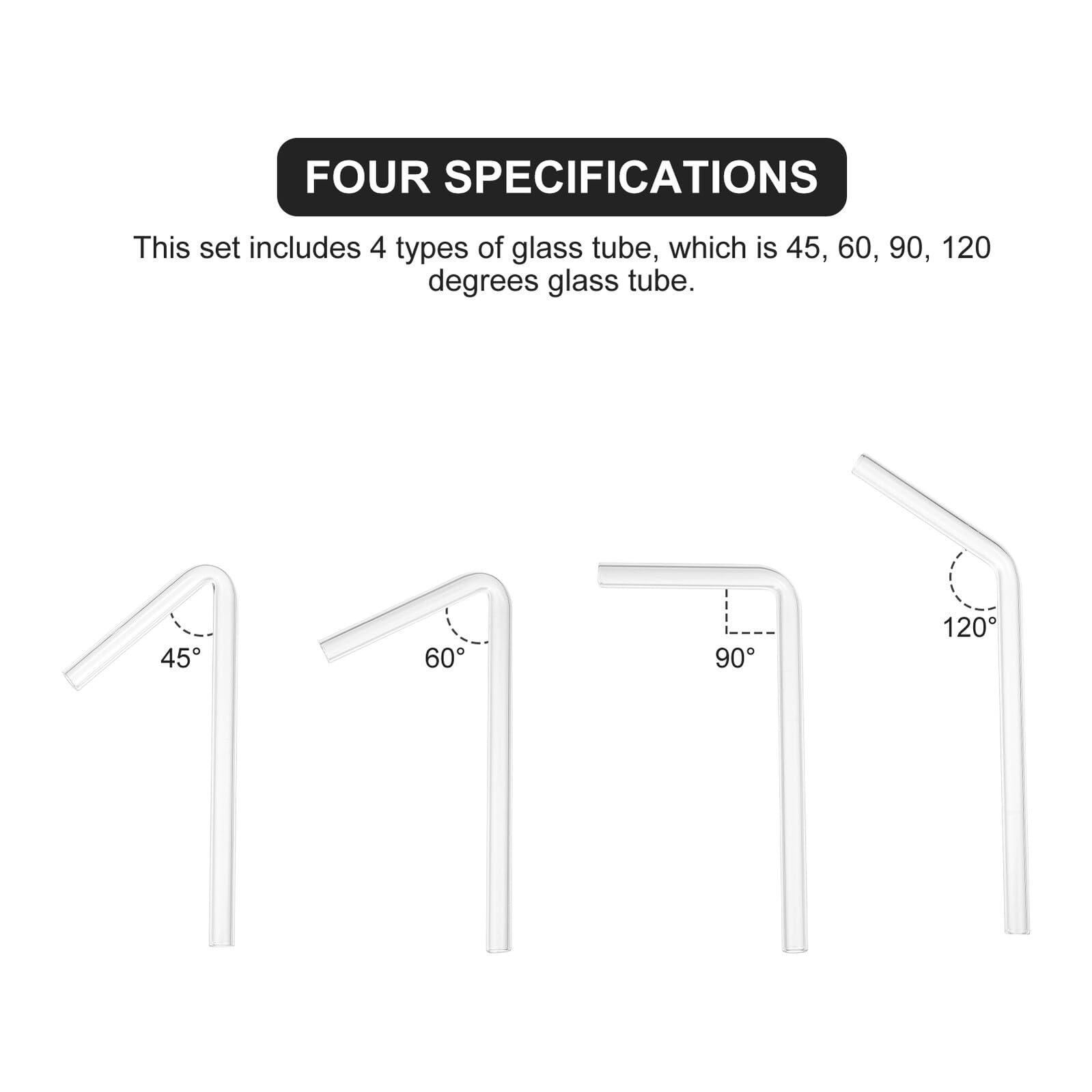 ERINGOGO Glasröhre mit 45° 60° 90° und 120° Gebogenem Winkel aus Borosilikatglas 40 Stück Glatte Innenwand und Transparenz für Labor und Lebensmittelfärbung
