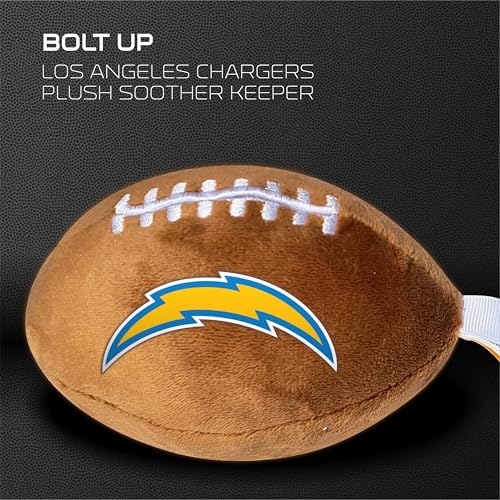 Image of Los Angeles Chargers Plush Football Pacifier Holder by Smilo - Officially Licensed NFL Soother Holder - Soft Plush Toy and Dummy Holder - Fits Any Pacifier - Stroller Accessory & Newborn Essential