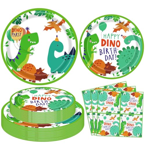 Inspireyee 120 Pack Dinosaur Birthday Party Supplies Set Dinosaur Themed Tableware Set Dino Happy Birthday Plates Dinosaur Plate Dinosaur Napkins Dino T-Rex Party Decoration Set Serves 40