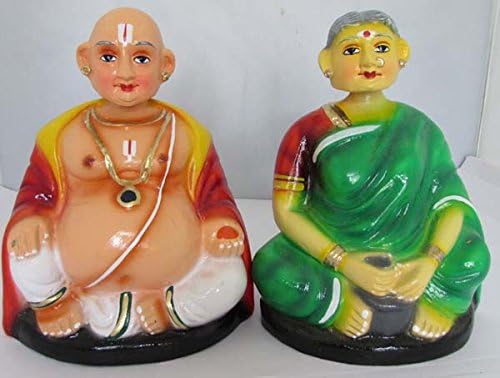 Navarathri Golu Doll Chettiyar Chettichi 2 Pcs Set with Naamam in Papier Mache