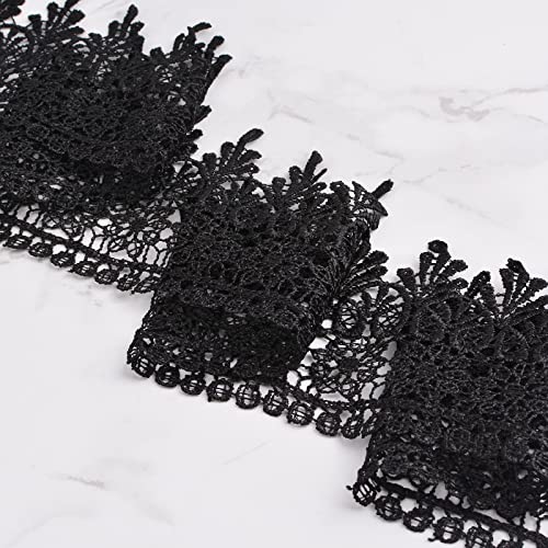 URROMA 5 Rolls Lace Edge Trim for Sewing Black Lace Trim Wide Ribbon Trim Lace for Sewing DIY Wedding Dress Embellishment Party Decoration - Image 3