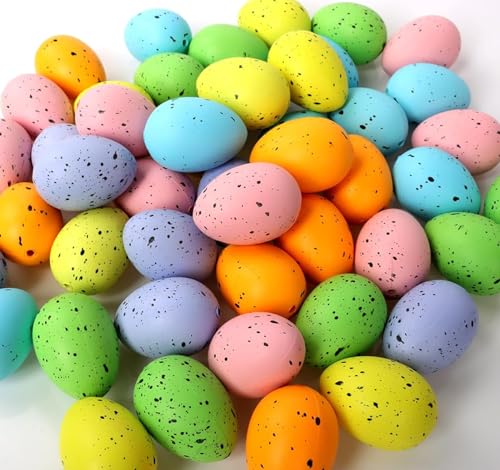 Lot de 50 œufs de Pâques décoratifs en plastique - 4 x 3 cm - Décoration d'œufs de Pâques - Bricolage - Peinture pour décoration et cadeau - Décoration...