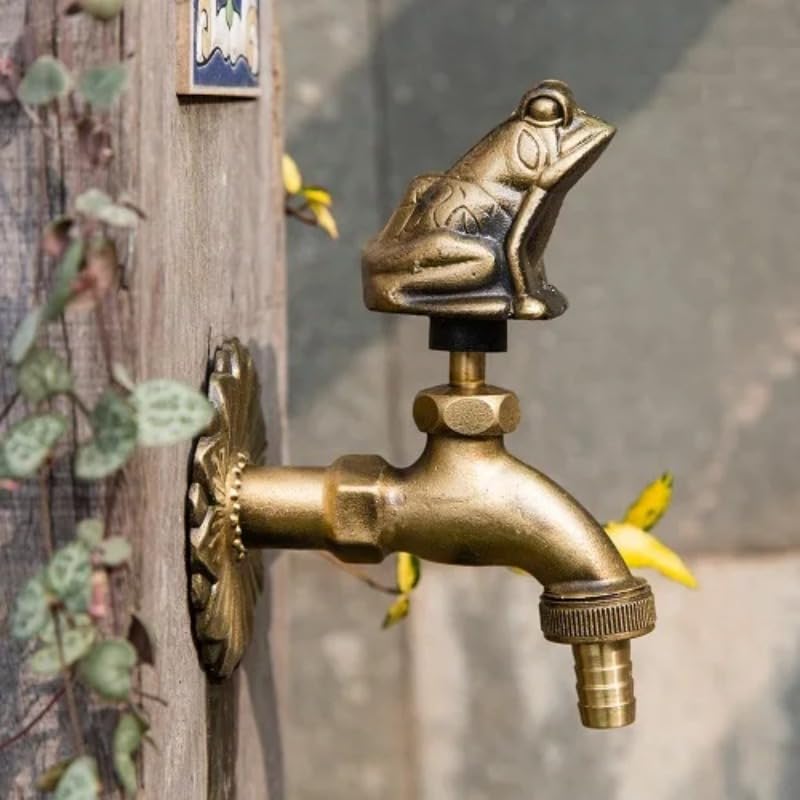 Rubinetto da Giardino per Esterni in Ottone Massiccio Antico - Maniglia per Animali (Martin Pescatore Verde), Rubinetto Esterno Decorativo G1/2 (Cane in Ottone)