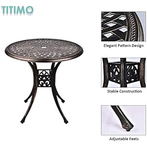 TITIMO 31" Diameter Round Cast Aluminum Dining Table,Outdoor Patio Bistro Table with Umbrella Hole Conversation Table TITIMO 31 Diameter Round Cast Aluminum Dining TableOutdoor Patio Bistro Table with Umbrella Hole Conversation Table