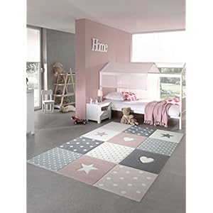 Kindertapijt speelkleed kinderkamer babykleed met hart ster in roze wit grijs Größe 140×200 cm