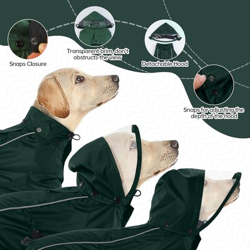 Wasserdichter Hundemantel, Regenschutz Hund Regenjacke Hunderegenmantel Einstellbare wasserdichte Haustierkleidung Leichte Regenjacke mit Reflektierendem Streifen(Armeegrün, L)