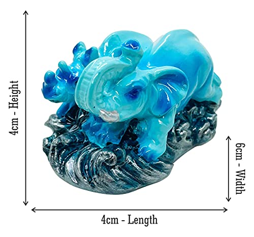 Image of Exclusive Fengshui Polyresin Blue Elephant with Hippo Trunk Up for Wealth Good Luck & Fortune. (ES-2603)