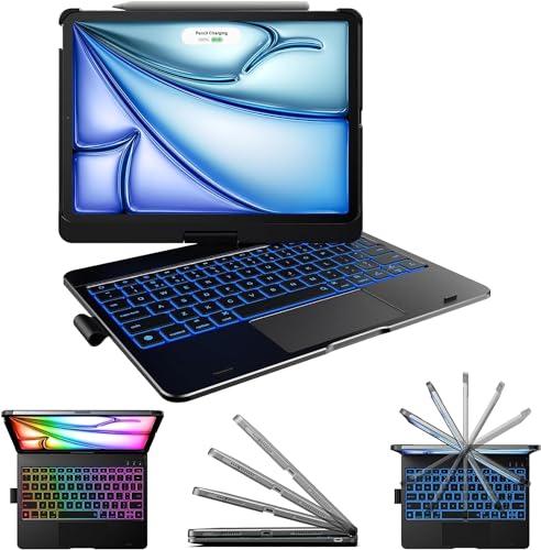 Image of typecase Touch Keyboard for iPad Air 11 (M4 /M3 /M2, 2026 /2025 /2024),Air 5th /4th & Pro 11(4th /3rd /2nd /1st) Trackpad,11-Color Backlit,360Rotatable, Pencil Holder (Not for A16 /10th /Pro 11-M5 /M4)-Black'26
