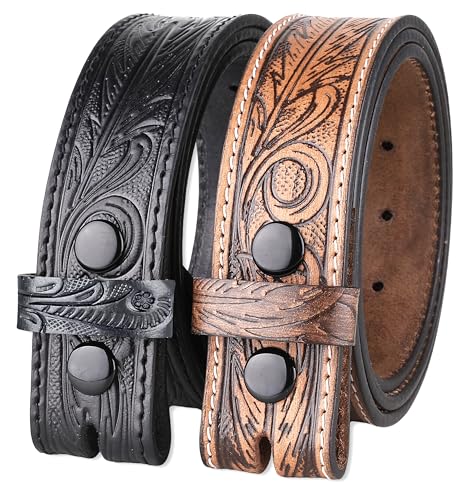 Belt without buckle for men - 100% Full Grain One Piece Leather, Western and casual belts -2 pack Cowboy Belt for Jeans,USA