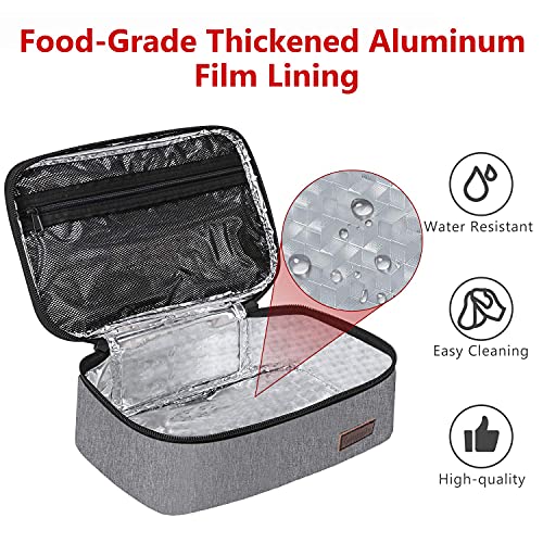 Image of Insulated Lunch Bag for Office, Black Reusable Food Container with Zipper Closure and Carrying Handle (Gray)