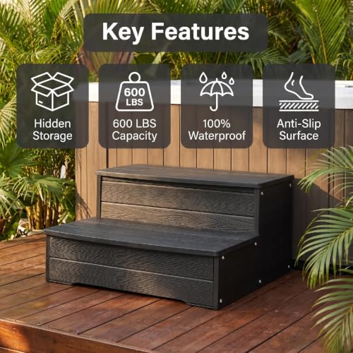 Image of 25'' Outdoor Spa Steps with Storage, for Hot Tub,Ground Pool (Black)