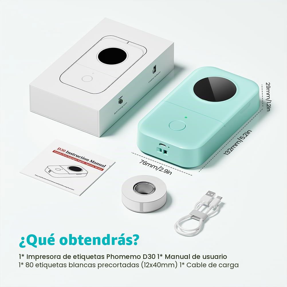 Phomemo Label Maker Machine, D30 Portable Bluetooth Label Printer with Tape Label Maker Handheld, Multiple Templates Available for Smartphone Easy to Use for Office Home Organization USB Rechargeable