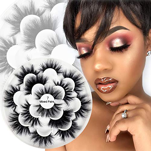 Veleasha 7 Pairs Fluffy Mink Lashes Multipack Handmade Long 3D Eyelashes Dramatic Look False Lashes for Makeup/False Eyelashes