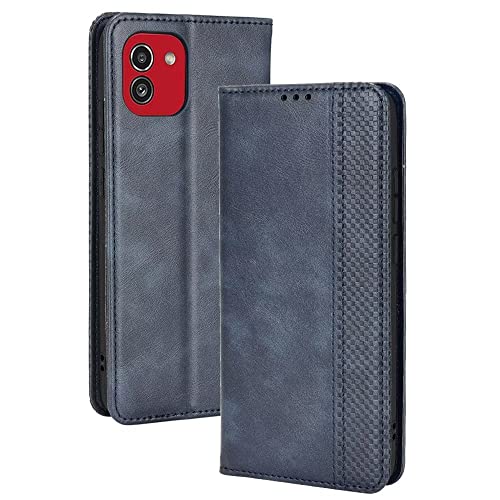 Custodia per Samsung Galaxy A03 6.5 Inches Flip Folio Cover con Interruttore Magnetico 3 Slot Schede 1 Portafoglio Case - pelle sintetica blu