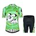 Kids Cycling Jersey Set Cartoon Short Sleeve Bike Top for Boy Girl with 3D Padded Shorts Green Doggie Size M