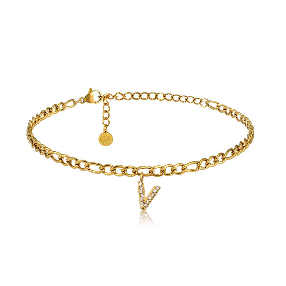 GD GOOD.designs Fußkettchen Gold mit Buchstaben wasserfest I Fußkette für Damen 18K vergoldet - verstellbar (22-27cm) - aus Edelstahl