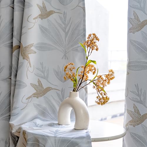 Image of Tranquebar Curtain Co. Semi Blackout Curtains 5 Feet for Window, 80% Blackout, Mild Silver Shimmer Bird Print, Semi Blackout Window Curtains, Heavy Polyester, BackTabs, Uday (152 cm) - 1 Piece