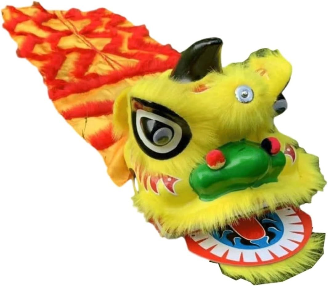 Krxsobnv Yellow Lion Dance Clothes, 9 Inch Traditional Mascot Lion Dance Head Dragon And Props Chinese New Year Outdoor Sports