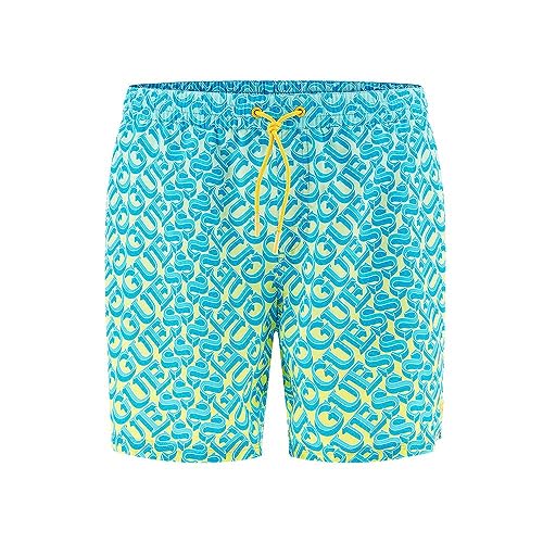 GUESS Men's Standard Swim Trunk Medium Logo AOP2
