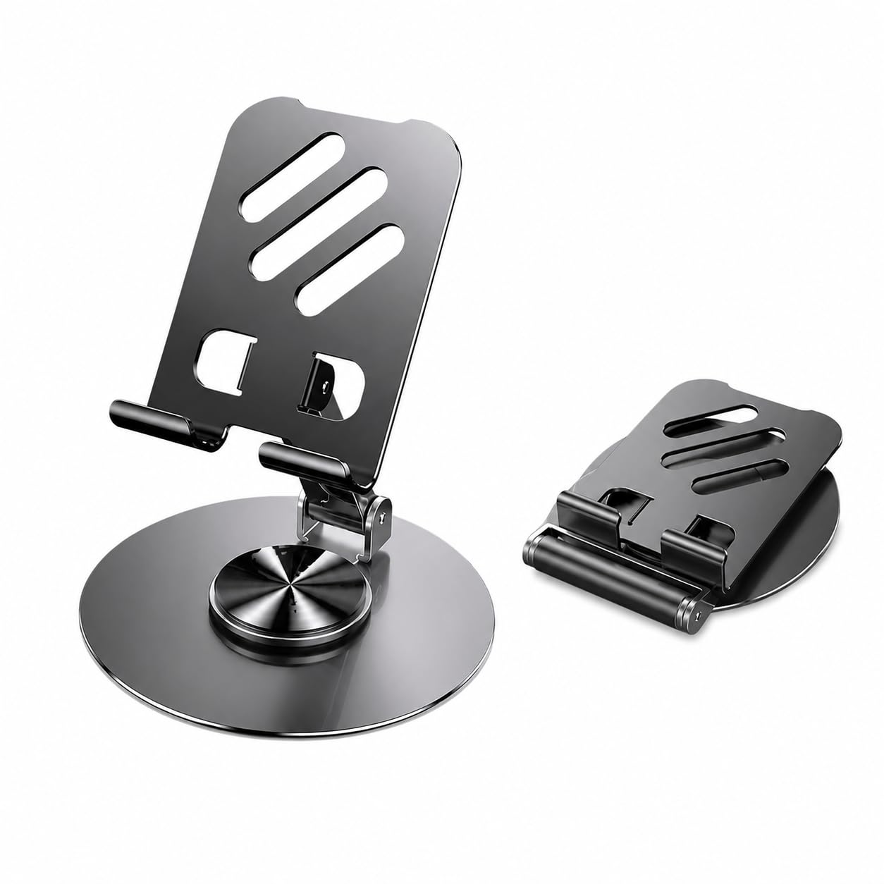 spkay 360 degree rotating mobile stand for table adjustable and foldable desk phone holder with anti-slip base, universal phone stand compatible with all smartphones