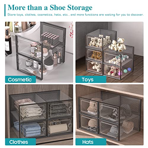 Image of Kuject 12 Pack Large Shoe Boxes, Clear Stackable Containers with Lids,Black | Shoe organizers for closet & entryway, under-bed,Drop-front design fits women's size 10