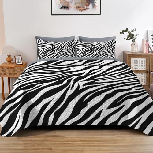 Pamnest Quilt Set Full/Queen Size, Zebra Stripe Animal 3 Pcs