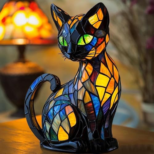 Arroopu Lampe en Verre Teinté Animaux, Lampe Chat Lumineuse, Lampes Chat Vintage en Verre Teinté,...
