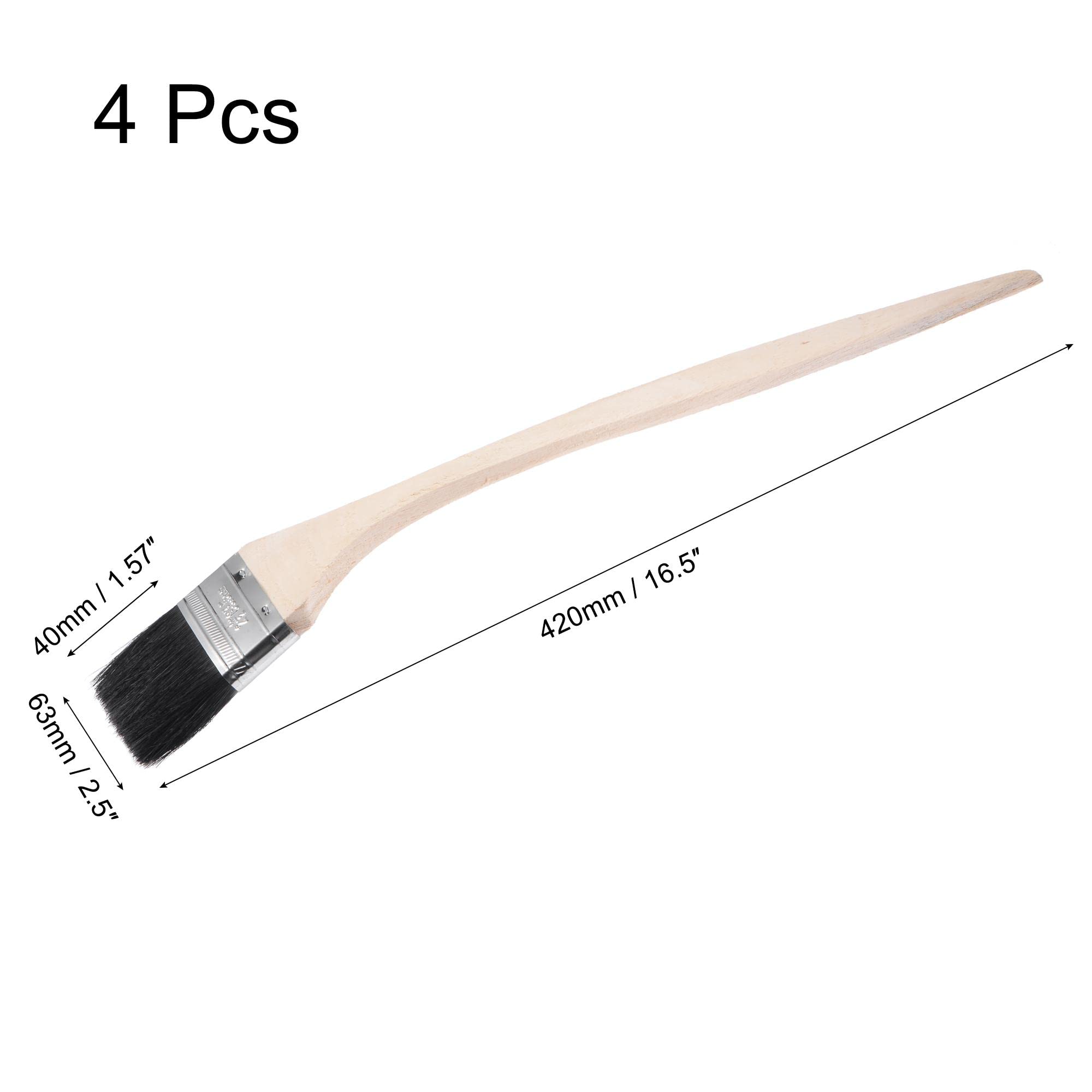 uxcell Cepillo de pintura para radiador doblado de 17 pulgadas de largo, 2.5 pulgadas de ancho, con mango de madera largo para tratamiento de pared, negro, 4 unidades