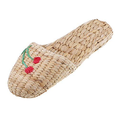 Homyl Pantufas masculinas casuais 100% feitas à mão com palha natural para uso interno, sapatos ecol