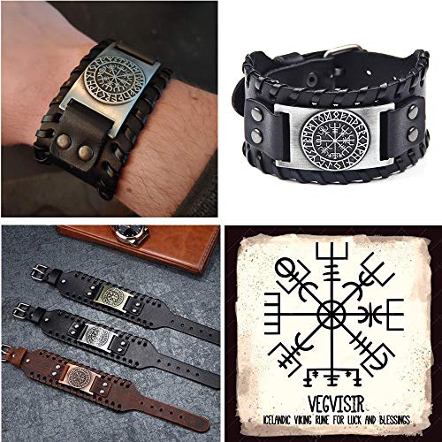 Image of GelConnie Viking Bracelet Punk Leather Cuff Bracelet Gothic Leather Wristband Bracelet with Nordic Amulet Scandinavian Talisman Celtic Pagan Jewelry